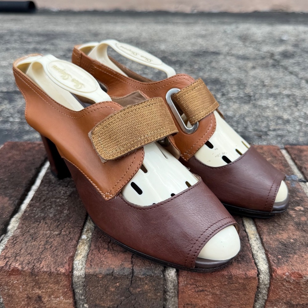 Anyi Lu Women's 60s Vintage Style Chunky Leather Peep Toe Slingback Heels EU37.5